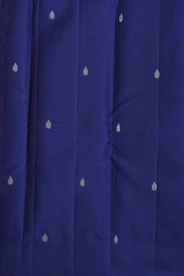 Kanchipuram Silk Saree In Navy Blue With Paisley Design