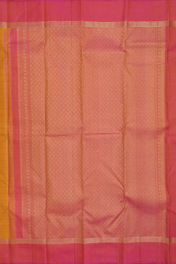 Kanchipuram Silk Saree In Ochre Orange With Checks Design