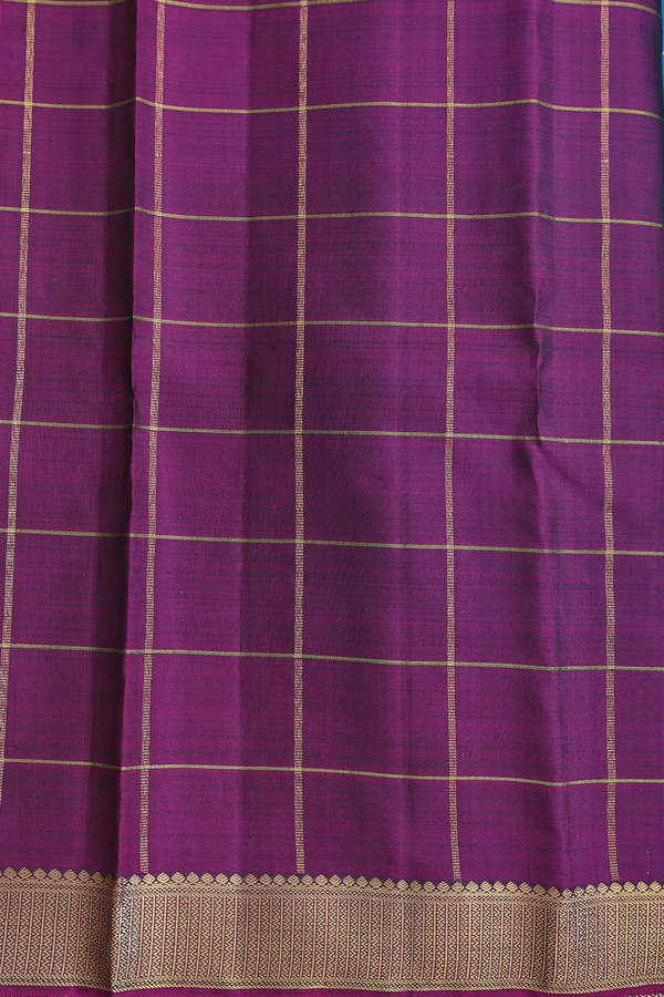 Kanchipuram Silk Saree In Peacock Blue With Checks Along Buttas