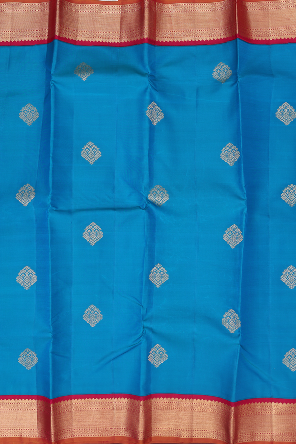 Kanchipuram Silk Saree In Peacock Blue With Zari Motifs