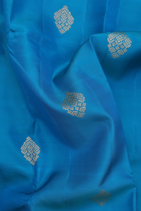 Kanchipuram Silk Saree In Peacock Blue With Zari Motifs