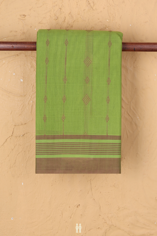 Kanchi Cotton Saree In Pear Green With Threadwork Design