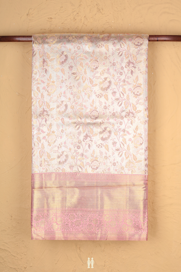Kanchipuram Silk Saree In Pink Tissue With Floral Design