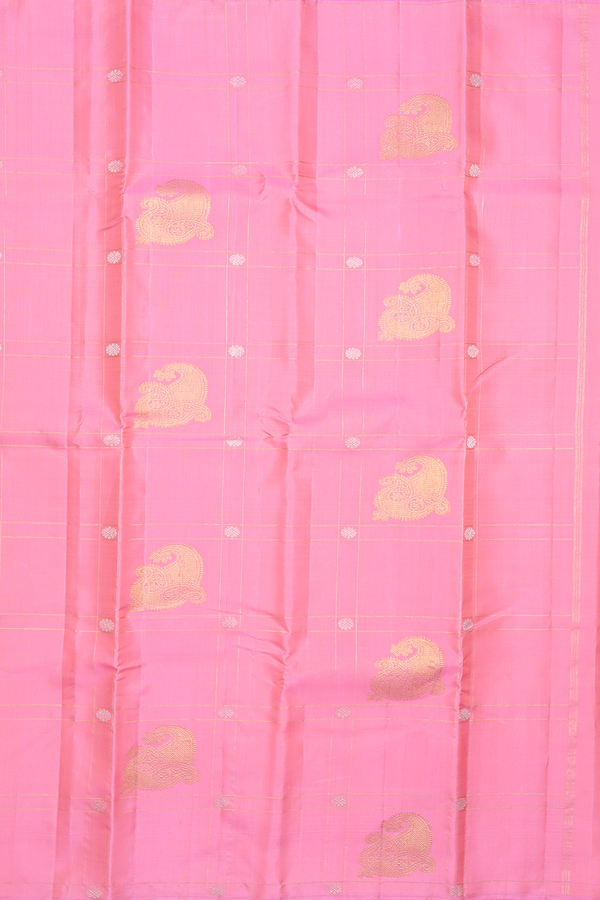 Kanchipuram Silk Saree In Pink With Checks Along Buttas