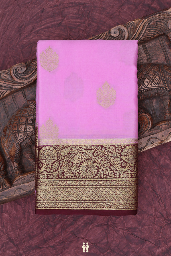 Mysore Silk Saree In Pink With Floral Buttas