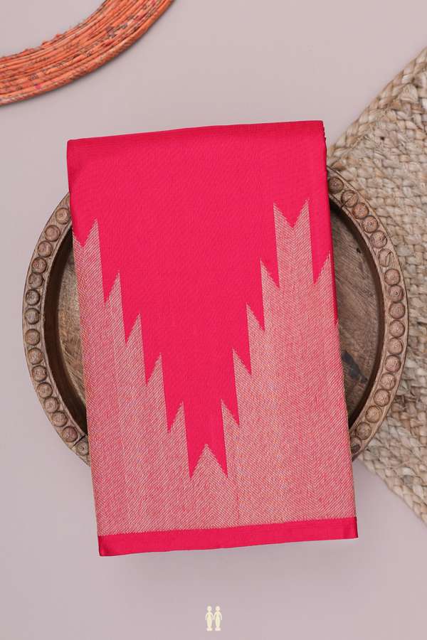 Kanchipuram Silk Saree In Plain Chilli Red With Temple Border