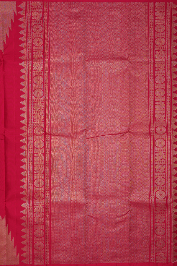 Kanchipuram Silk Saree In Plain Chilli Red With Temple Border