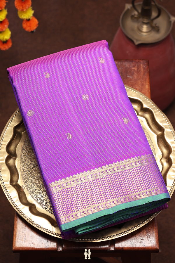 Kanchipuram Silk Saree In Purple Along Stripes With Buttas