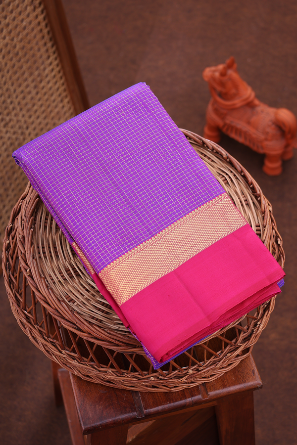 Kanchipuram Silk Saree In Purple With Checks Design