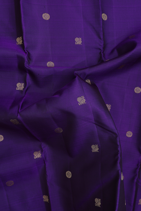 Kanchipuram Silk Saree In Purple With Peacock Buttas
