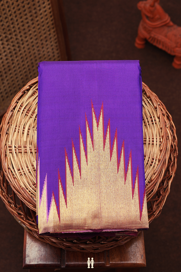 Kanchipuram Silk Saree In Purple With Temple Border