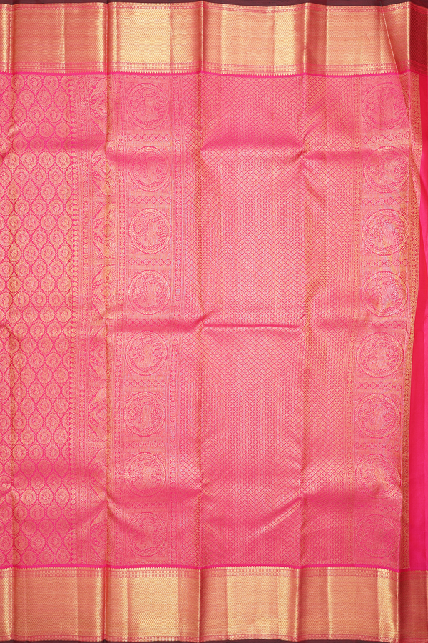 Kanchipuram Silk Saree In Rani Pink With Brocade Design
