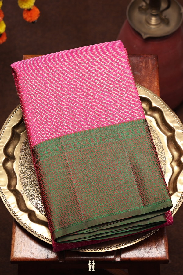 Kanchipuram Silk Saree In Rani Pink With Stripes Design