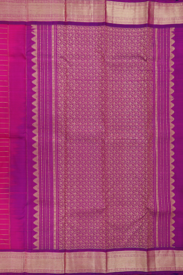 Kanchipuram Silk Saree In Magenta With Stripes Design