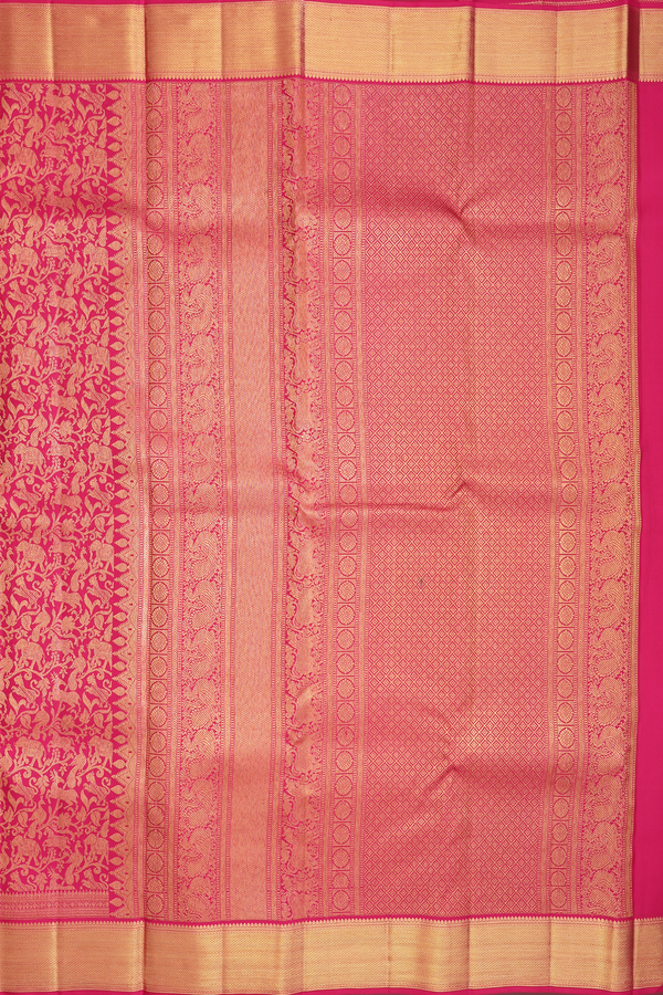 Kanchipuram Silk Saree In Rani Pink With Vanasingaram Design