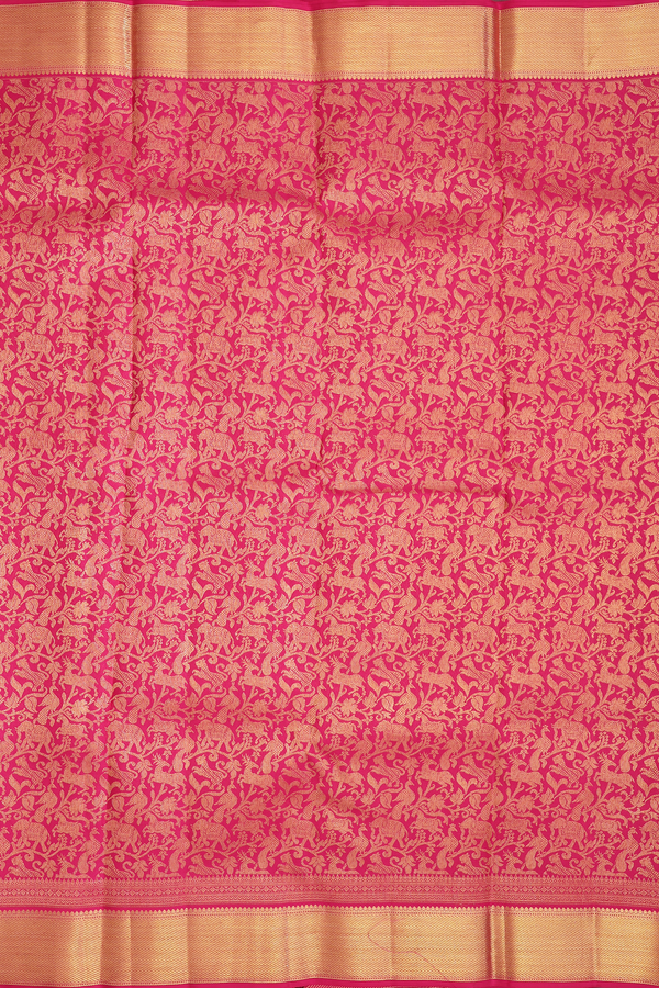 Kanchipuram Silk Saree In Rani Pink With Vanasingaram Design