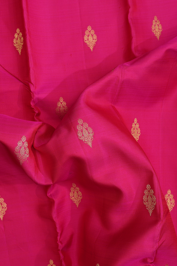 Kanchipuram Silk Saree In Rani Pink With Zari Buttas