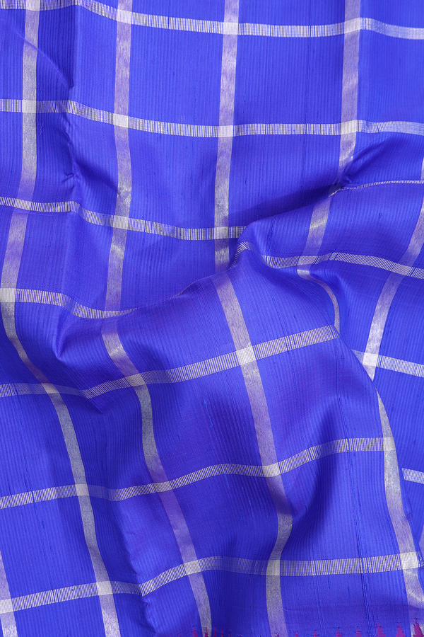 Kanchipuram Silk Saree In Royal Blue With Checks Design