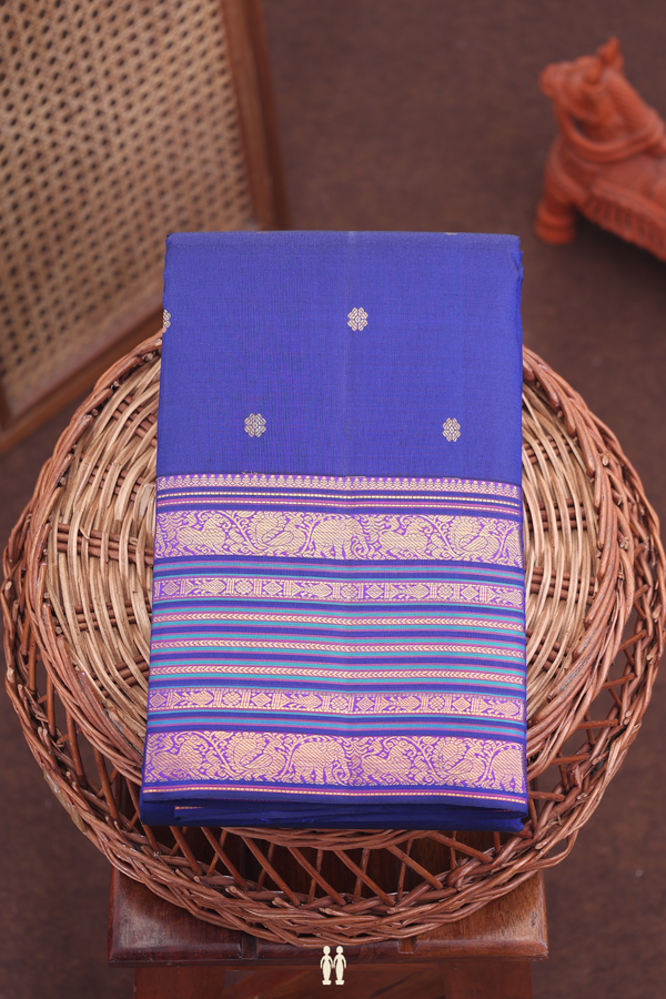 Kanchipuram Silk Saree In Royal Blue With Floral Buttas