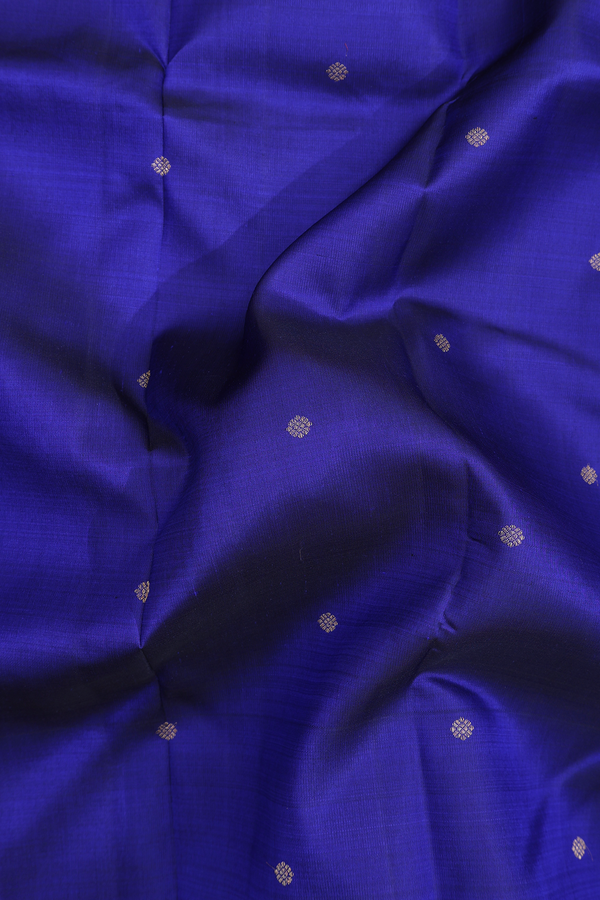 Kanchipuram Silk Saree In Royal Blue With Floral Buttis