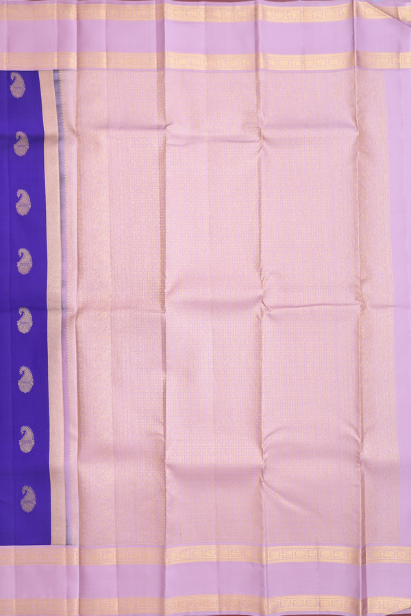Kanchipuram Silk Saree In Royal Blue With Paisley Buttas