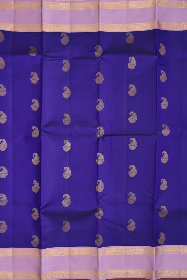 Kanchipuram Silk Saree In Royal Blue With Paisley Buttas
