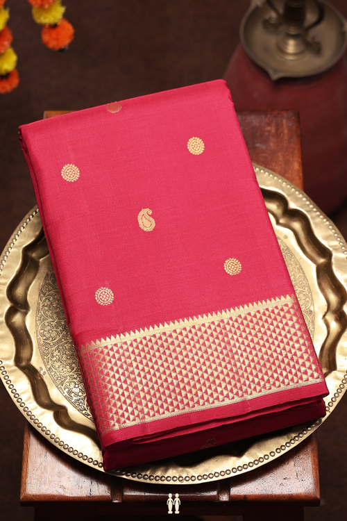 Kanchipuram Silk Saree In Ruby Red With Paisley Buttas