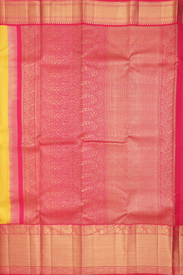 Kanchipuram Silk Saree In Saffron Yellow With Brocade Design