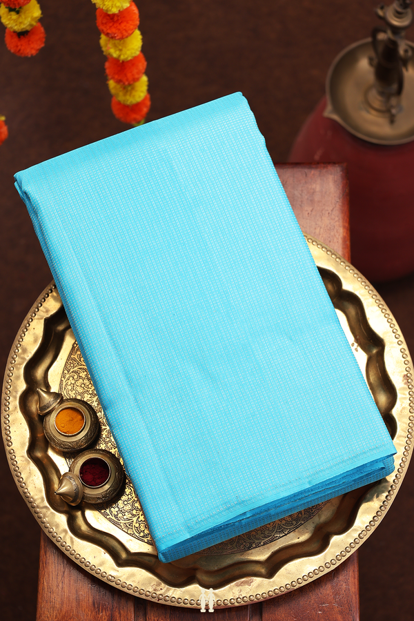 Kanchipuram Silk Saree In Sky Blue Stripes Design