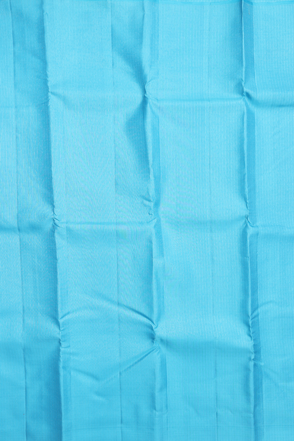 Kanchipuram Silk Saree In Sky Blue Stripes Design