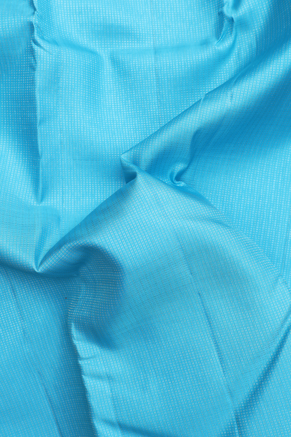 Kanchipuram Silk Saree In Sky Blue Stripes Design