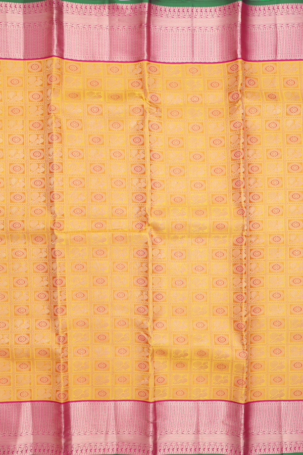 Kanchipuram Silk Saree In Yellow With Peacock Design