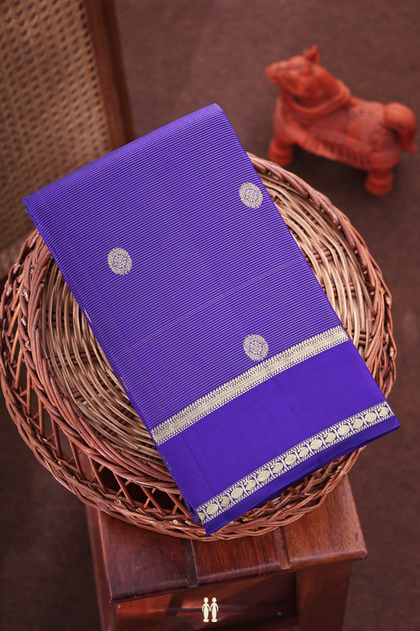 Kanchipuram Silk Saree Royal Blue Along Stripes With Buttas