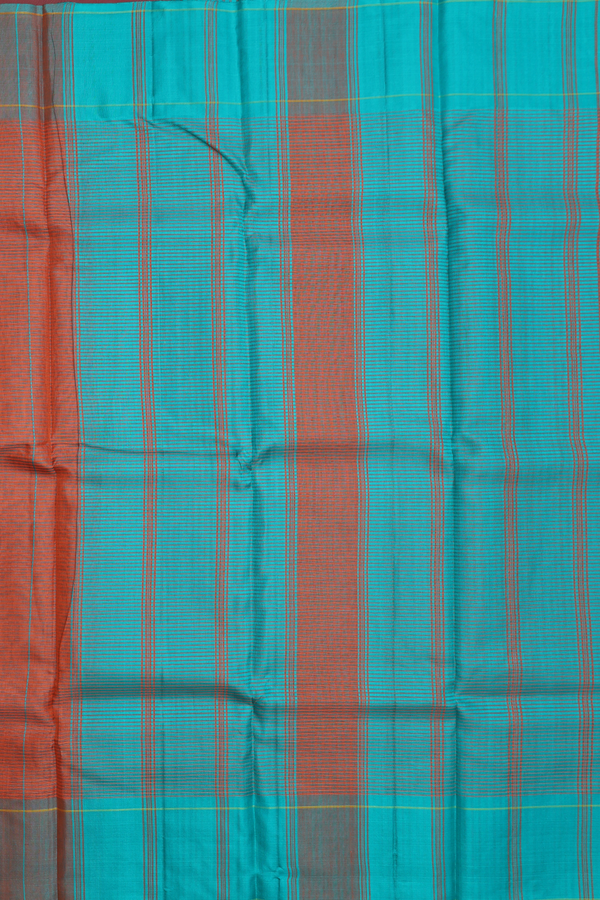 Koorainadu Silk Cotton Saree In Green And Orange With Checks