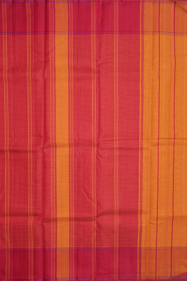 Koorainadu Silk Cotton Saree In Red And Orange With Checks