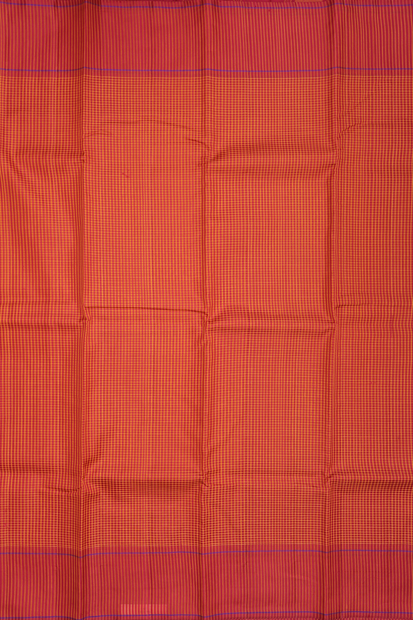 Koorainadu Silk Cotton Saree In Red And Orange With Checks