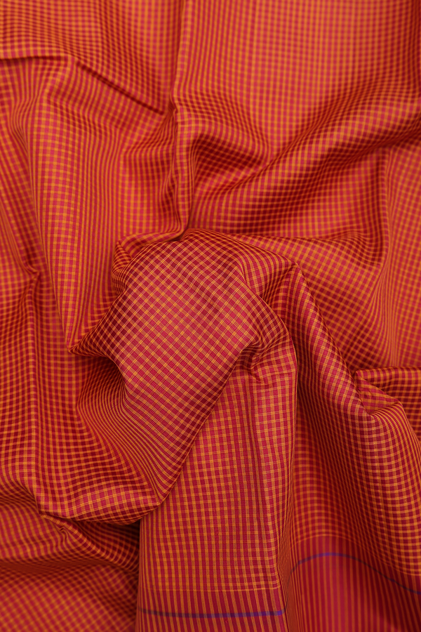 Koorainadu Silk Cotton Saree In Red And Orange With Checks