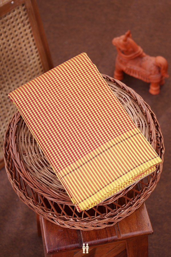 Koorainadu Silk Cotton Saree In Red And Yellow With Checks