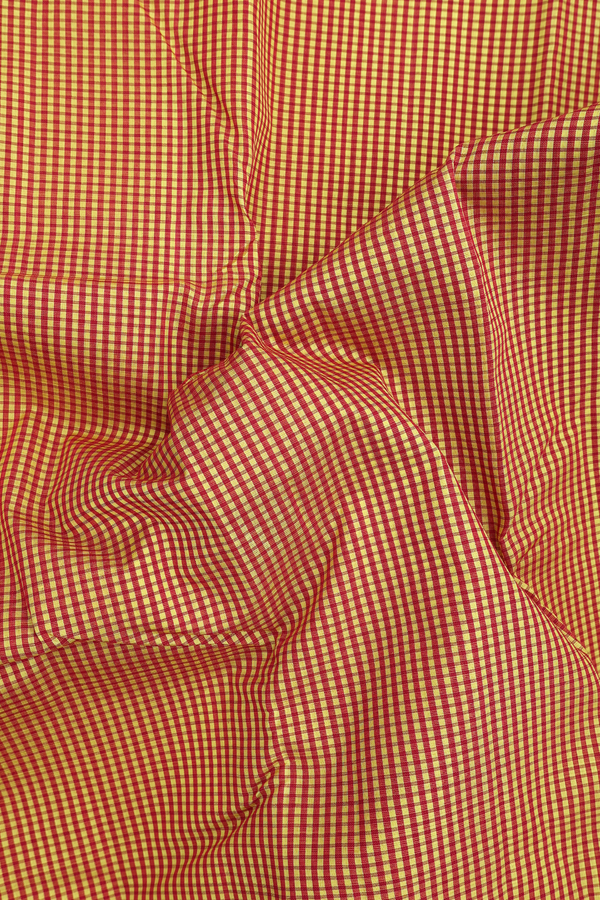 Koorainadu Silk Cotton Saree In Red And Yellow With Checks
