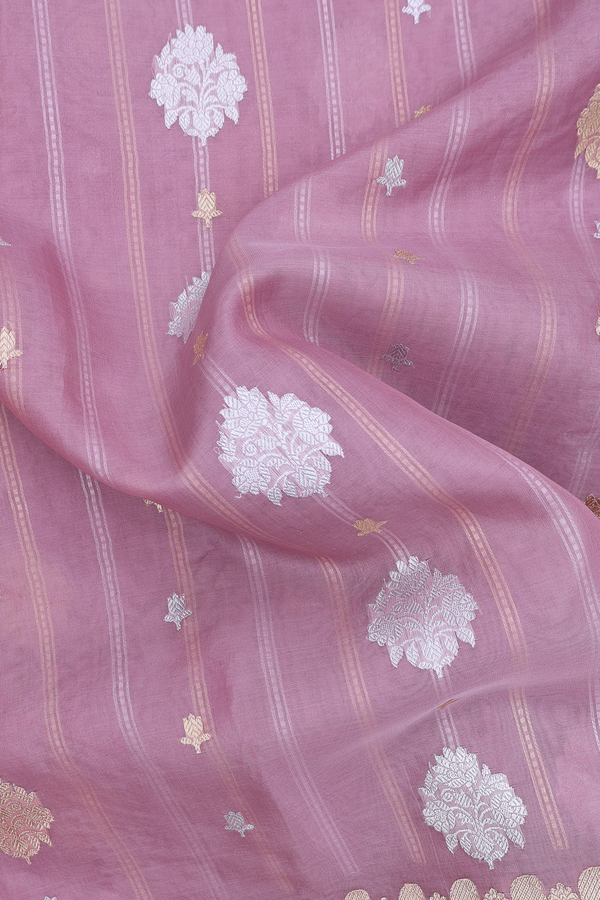 Kora Banarasi Silk Saree Dusty Rose Pink With Allover Design