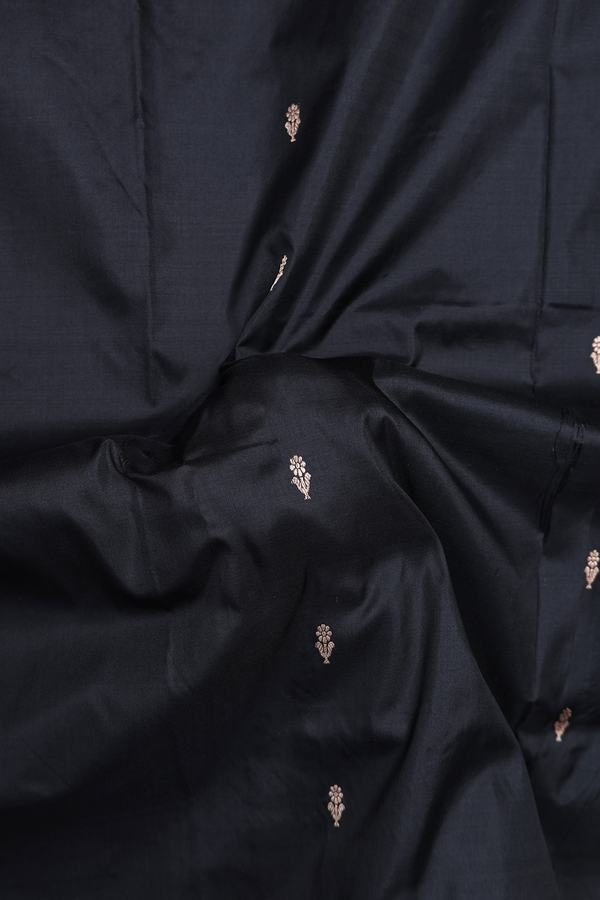 Banarasi Silk Saree In Black With Floral Buttas