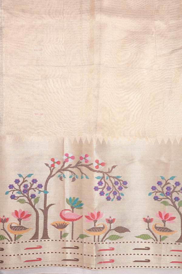 Kora Banarasi Silk Saree In Brown Tissue With Floral Buttas
