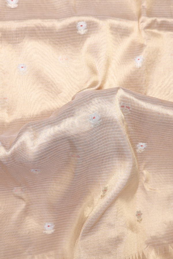 Kora Banarasi Silk Saree In Brown Tissue With Floral Buttas