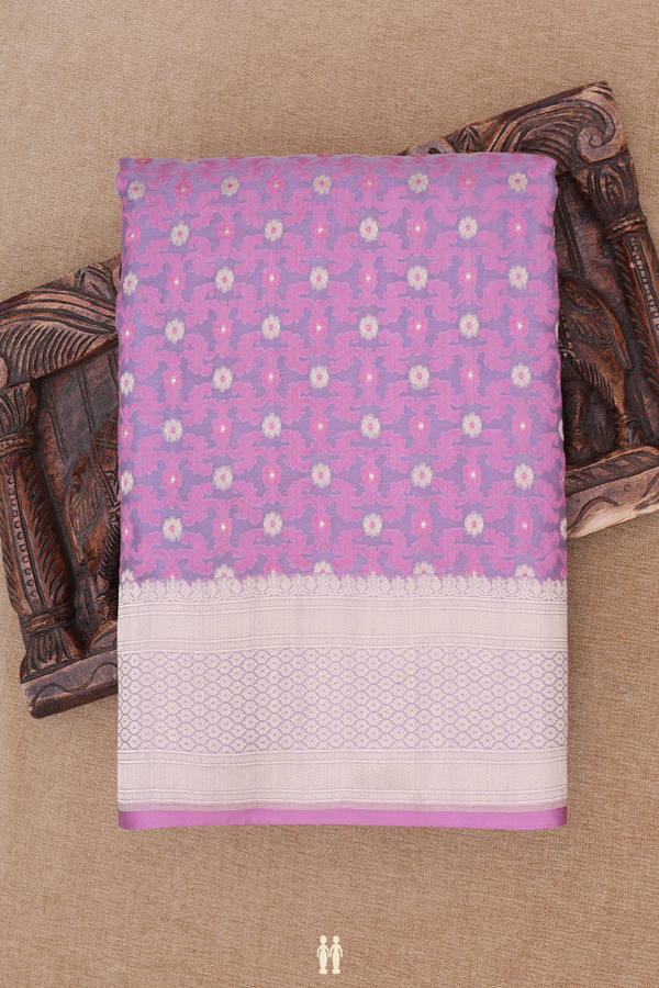 Kora Banarasi Silk Saree In Lavender With Floral Design