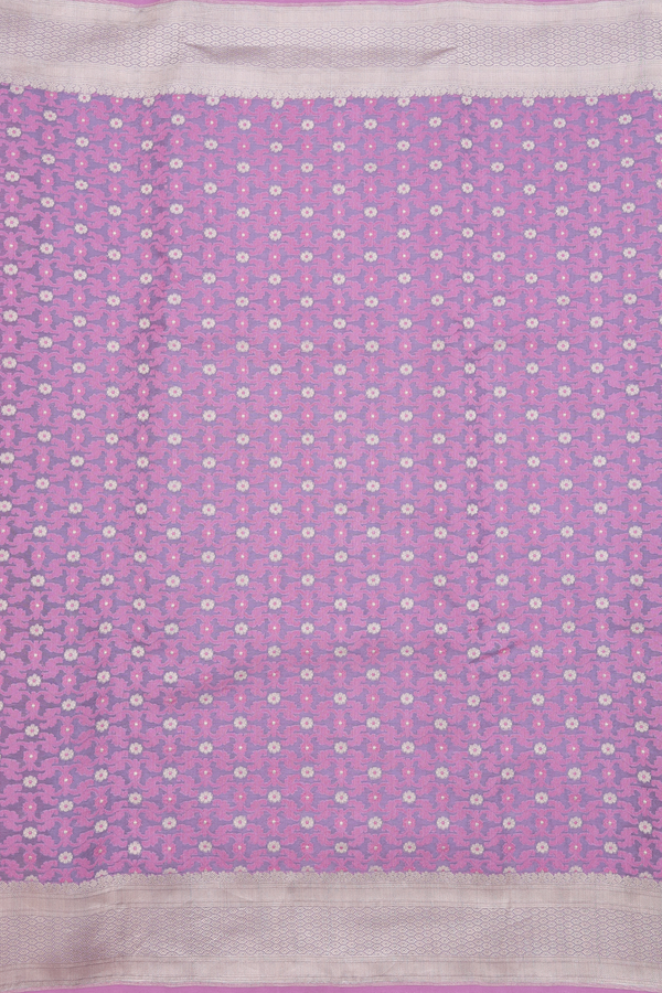 Kora Banarasi Silk Saree In Lavender With Floral Design