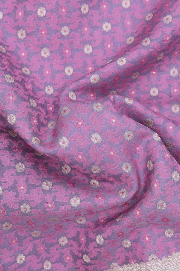 Kora Banarasi Silk Saree In Lavender With Floral Design