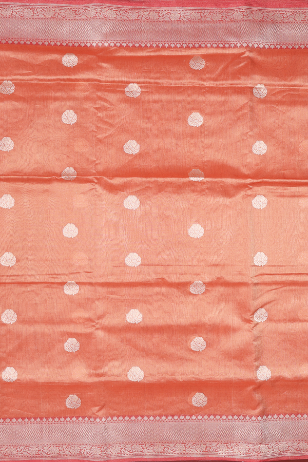 Kora Banarasi Silk Saree In Orange Tissue With Floral Buttas