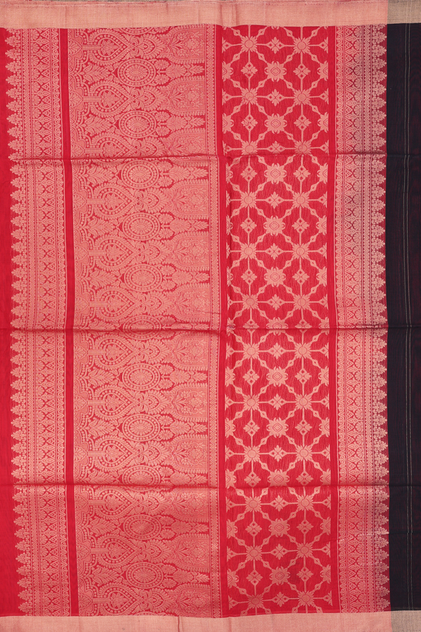 Kora Silk Cotton Saree In Black With Stripes Design