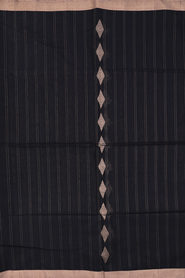 Kora Silk Cotton Saree In Black With Stripes Design