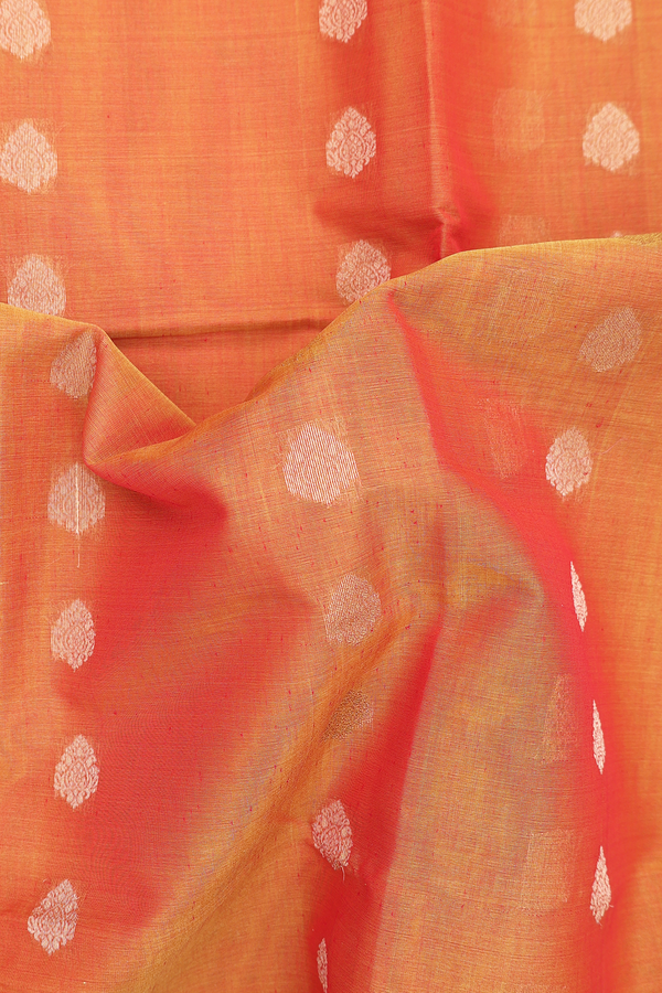 Kora Silk Cotton Saree In Dual Tone With Zari Buttas